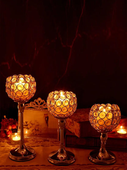 Luxe Crystal Trio Candle Holders – Elegant Event Décor