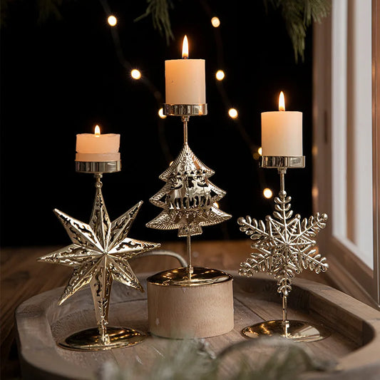 Golden Elegance Christmas Candle Holder