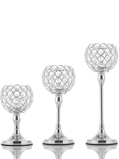 Luxe Crystal Trio Candle Holders – Elegant Event Décor